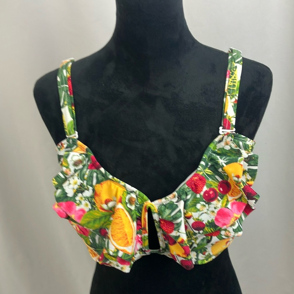 Forever 21+ Floral and Fruit Print Swim Top Plus Size 2X